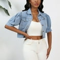 thumbnail image 5 of XFLWAM Women's Casual Denim Coats Puff Sleeve Frayed Jackets Button Down Cropped Denim Jean Jacket with Pockets Light Blue M, 5 of 6
