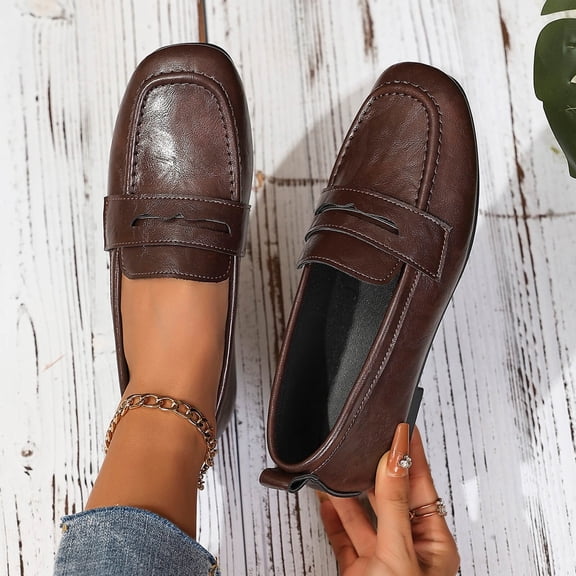 Bkhluea Women Loafers Patent Leather Slip On Shoes Square Toe For Work Office Business Casual Daily Wear