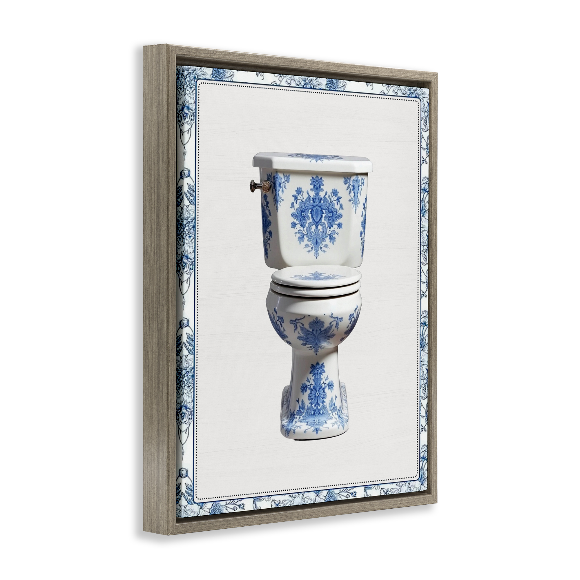 Vintage Chinoiserie Toilet Brown Framed Floater Canvas Wall Art, design by Lettered and Lined