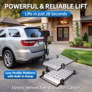 Rockland Electric Wheelchair & Scooter Carrier Lift, Hitch-Mount Automatic Mobility Lift, 350 lb Capacity, Foldable Platform with Manual Crank for 2 Receiver