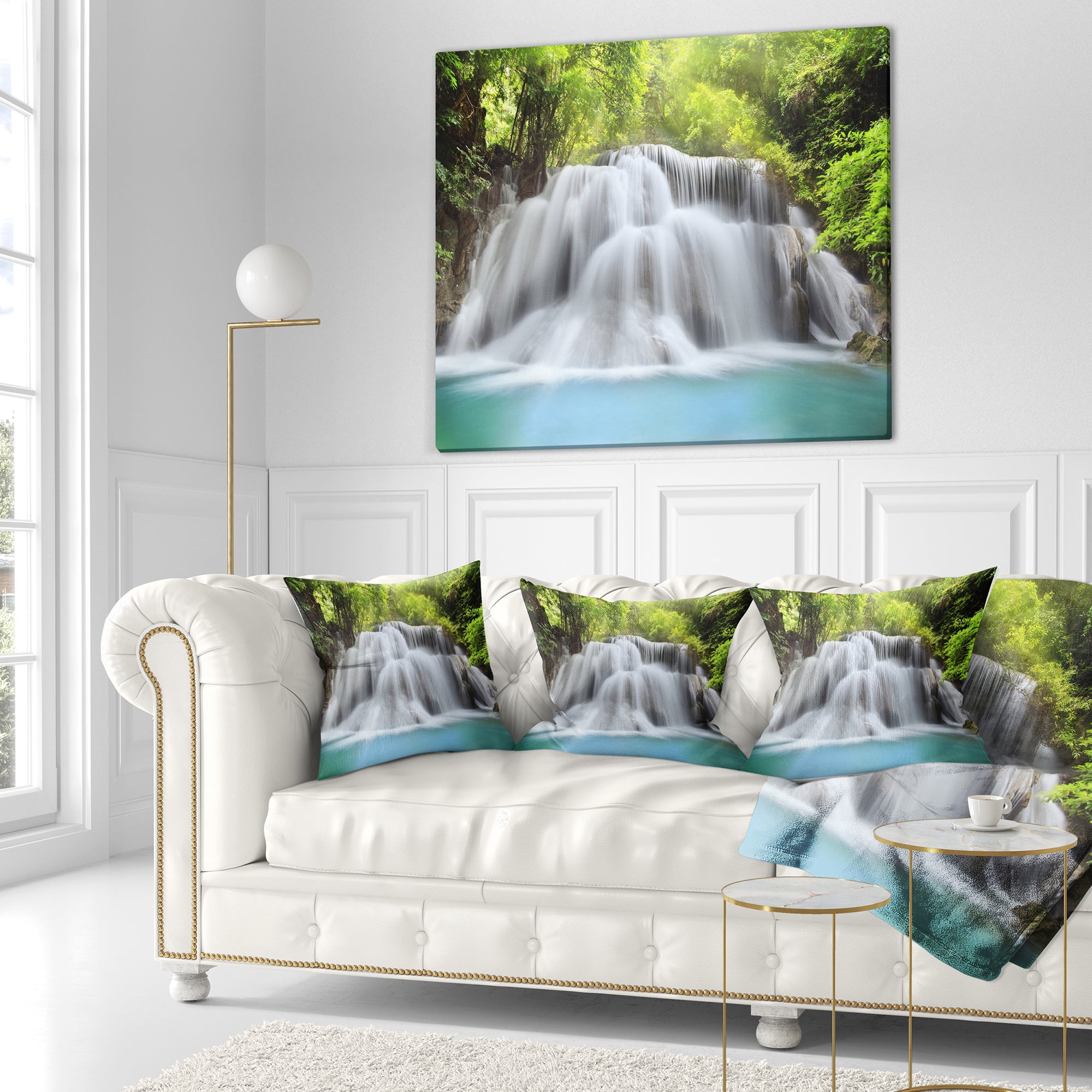 Designart Huai Mae Kamin Waterfall - Photography Throw Pillow - 16x16