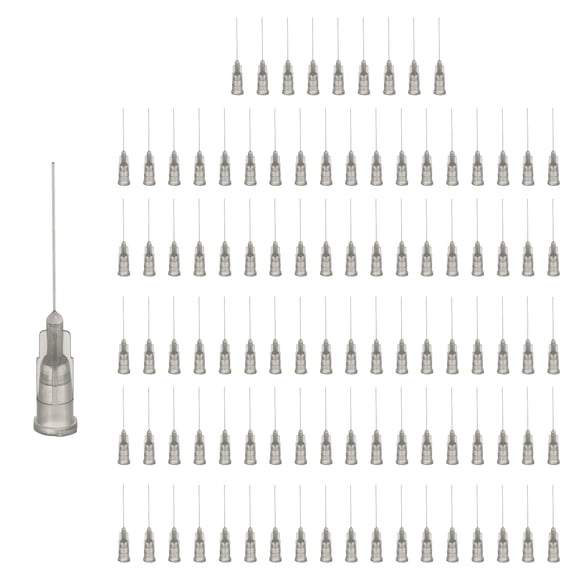 Paquete de 100 agujas de dispensación de punta roma, agujas de acero inoxidable de 27 calibres con bloqueo Luer, aguja dispensadora roma de 1" para medir y rellenar tintas, gris