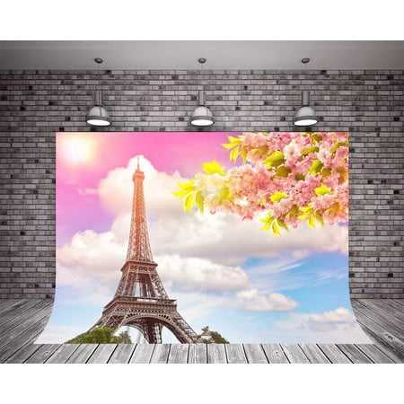 GreenDecor Polyster 7X5ft Photography Backdrop Spring Colorful Paris Eiffel Tower Pink Flower Photocall Wedding (Best Photographer In Paris)