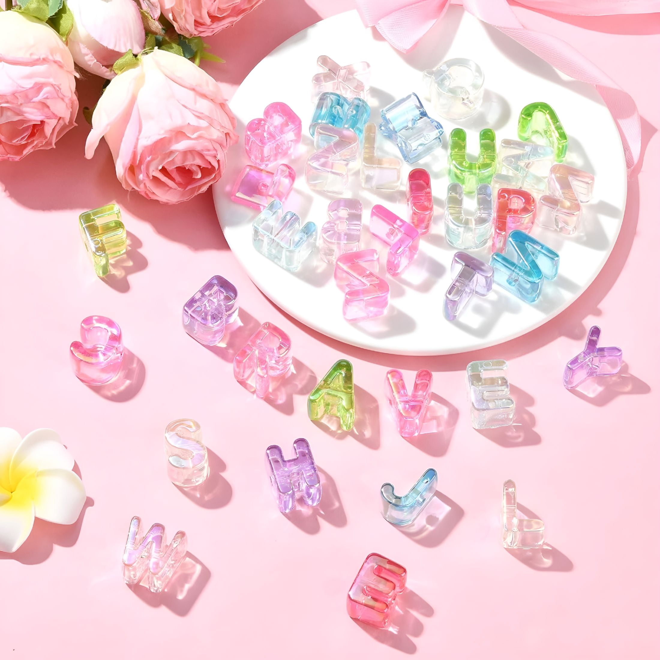 DESIGNICE Acrylic Letter Beads Rainbow Alphabet Letter Bead Spacer Loose Bead for Bracelets Jewelry Making