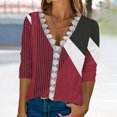 thumbnail image 2 of Dyegold Casual Long Sleeve Tops For Women Fashion Fall 2023 V Neck Lace Trim Sexy Blouses Floral Printed Shirts Loose Tshirt, 2 of 5