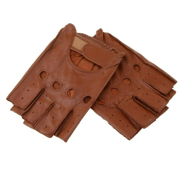 Destyer Gants de Conduite et de Cyclisme Sans Doigts en Cuir PU Rétro pour Hommes Marron à Boucle TTG 1ensemble