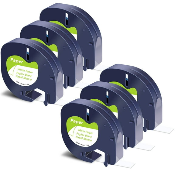 GREENCYCLE 6PK Compatible for DYMO LetraTag Refills 91330 12mm Black on White Paper Label Maker Tape