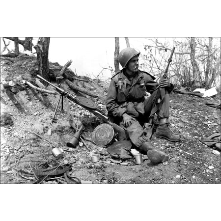 24"x36" Gallery Poster, g.i. with M1 or M2 Carbine, rests on enemy bunker korean war 1951
