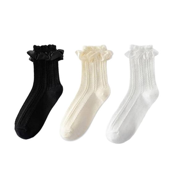 3 Pairs Elastic Ankle Socks Moisture-Wicking Fabric Decorative Lace Accent Comfortable For Women & Girls