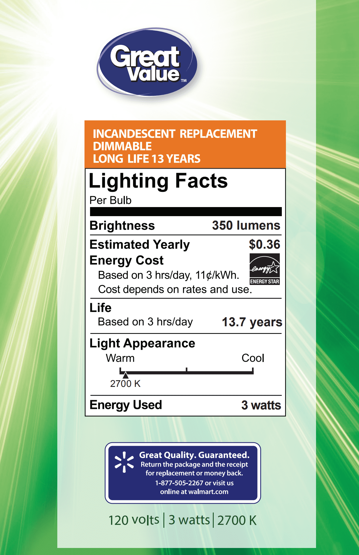 Great Value LED Bulbs, 3-Watt (40W Equivalent) G25 Deco Bulbs E26 Base Soft White, 3-Pack
