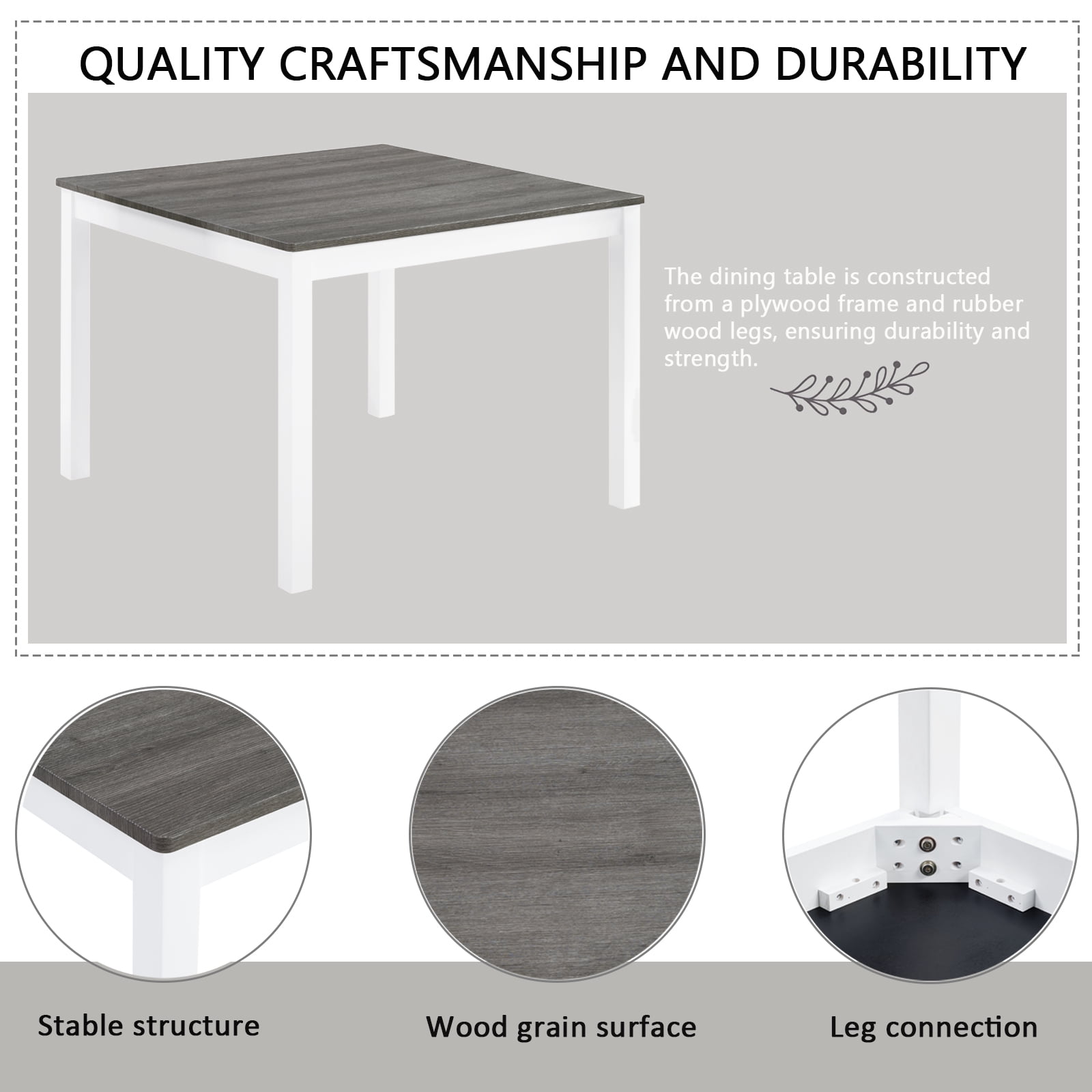 5-Piece Dining Table Set for 4, 39" Square Kitchen Table with 4 Fabric Chairs
