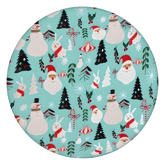 Blue Christmas Santa and Snowman Pattern Round Fitted Tablecloth with Elastic Edge,Dining Table Cover Waterproof,Outdoor Round Tablecloth for Camping,Dining,Indoor and Outdoor