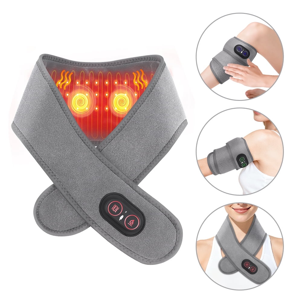 Cordless Neck Heating Pad with Massage, Neck Massager with Heat, Heated Neck Brace Wrap with Led Light, 3 Levels Heat & 3 Vibration for 3000mAh Rechargeable for Soreness Stiffness Relief, Gray