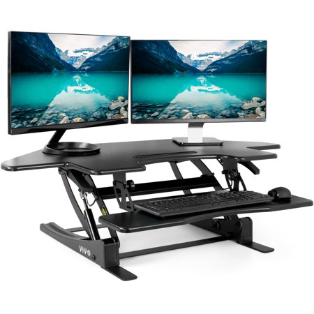 VIVO Black Corner Standing Height Adjustable Cubicle Sit to Stand Tabletop Desk Riser