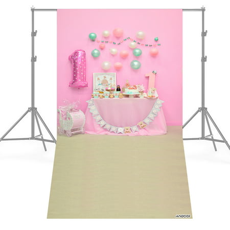 Andoer 1.5 * 0.9m/5 * 3ft First Birthday Party Photography Background Pink Balloon Cake Table Backdrop Baby Newborn Photo Studio (Best Camera For Cake Photography)