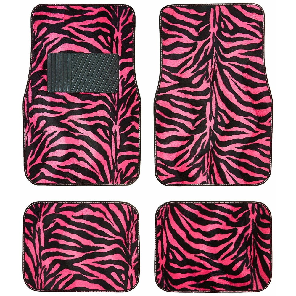 4pc Set Safari Pink Leopard Print Front Rear Car Truck Carpet Floor Mats