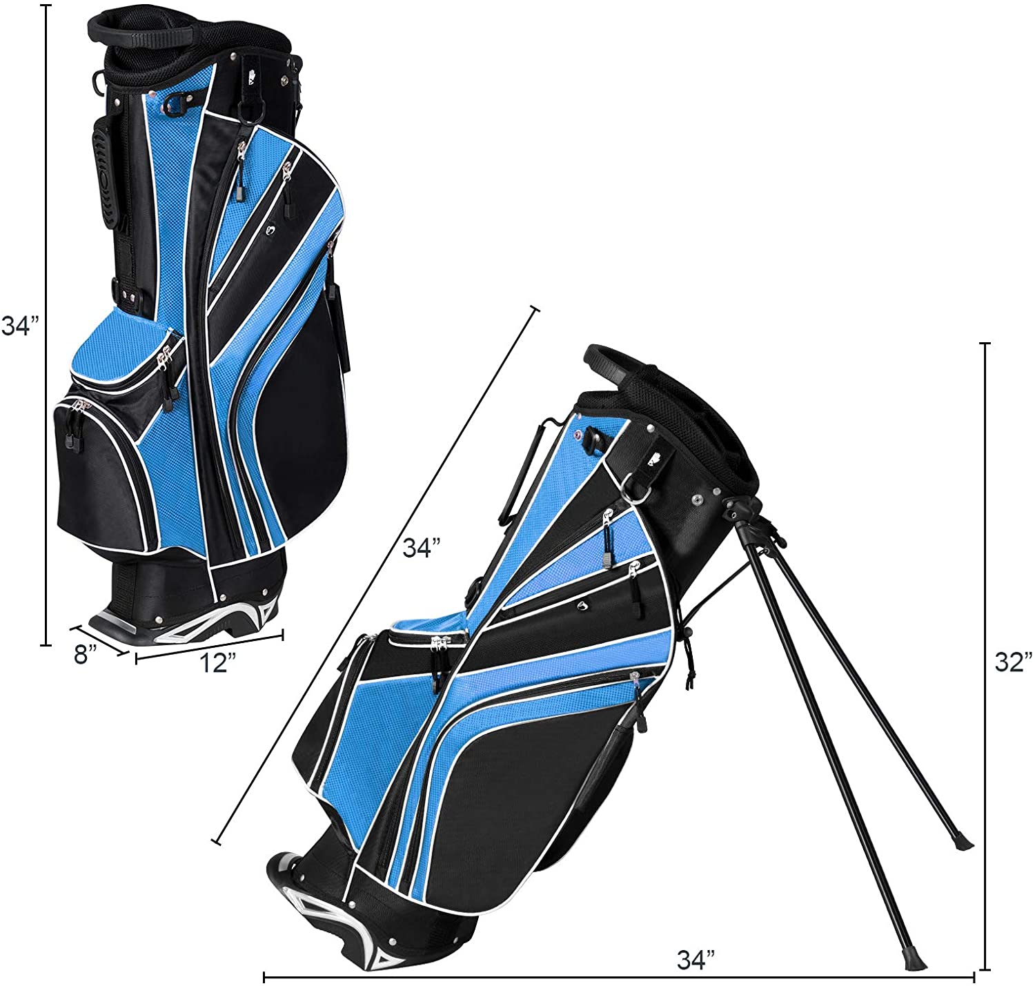 CHTER Golf Stand Bag with 6 Way Top Dividers, Lightweight Golf Bag with Adjustable Dual Strap & 8 Pockets, Waterproof Rain Hood, Portable for Men Women