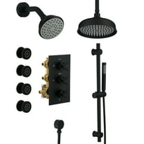 CASAINC 1-Spray Patterns 8 in. Ceiling Mounted Dual Shower Heads in Matte Black with Sliding Bar and 4 Body Sprays