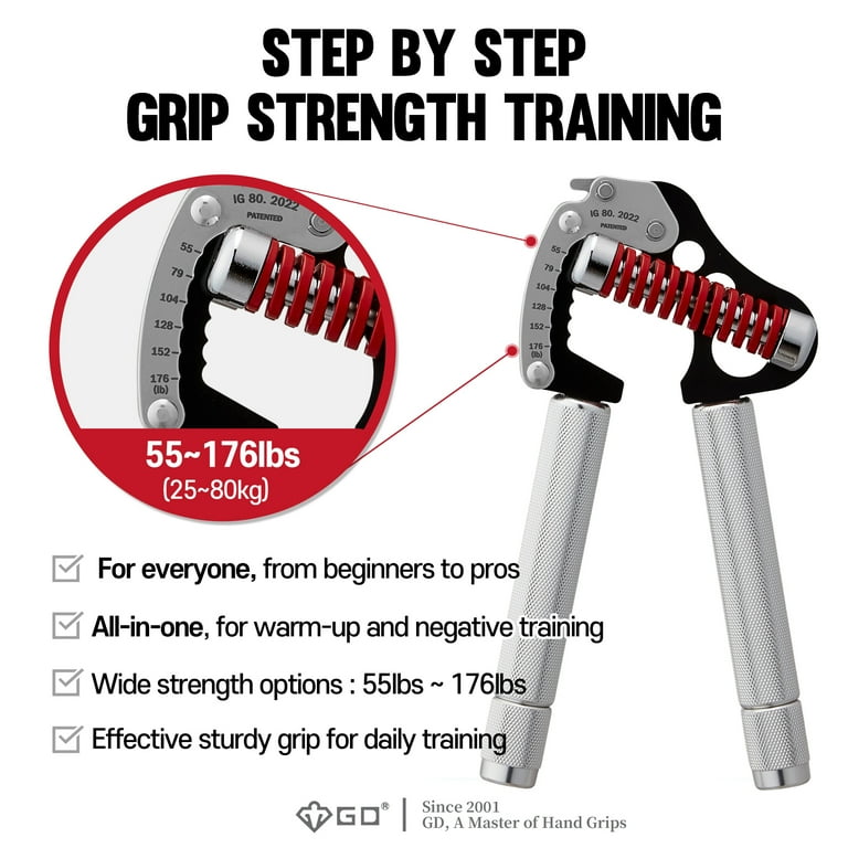 GD IRON GRIP Hand Grip Strengthener (Grip Strength Trainer) Premium Forearm Strengthener (EXT.80 - 55~176lbs, With Handle Extensions) Adjustable Hand GD IRON GRIP Hand Grip Strengthener (Grip Strength Trainer) Premium Forearm Strengthener (EXT.80 - 55~176lbs, With Handle Extensions) Adjustable Hand