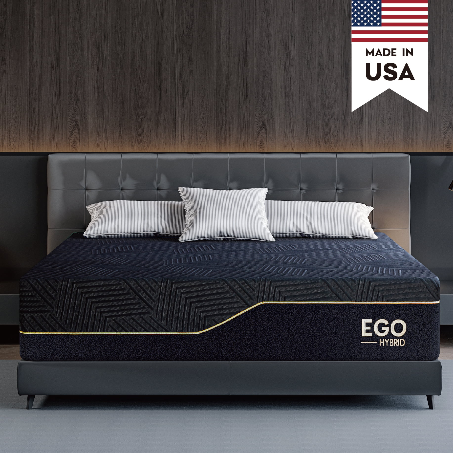 EGOHOME Black 14 inch Hybrid Mattress, Full Size Memory Foam Mattress, Pocket Spring