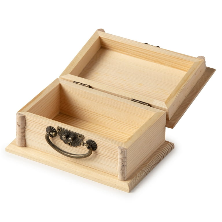 5 Unfinished Wooden Box with Handle by Make Market Ready To Decorate Wood Box for Trinkets Coins Jewlery Valuables Bulk 8 Pack