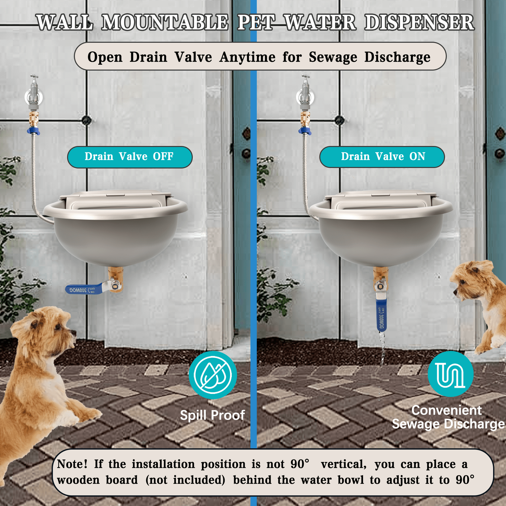 Boajf Automatic Dog Water Dispenser 1 Gallon with Drainage System & Auto Refill, 304 Stainless Steel, Includes Waterer, Drainage Water Valve, 2 Float Valve, Hose Quick Connector, for Horse, Chicken