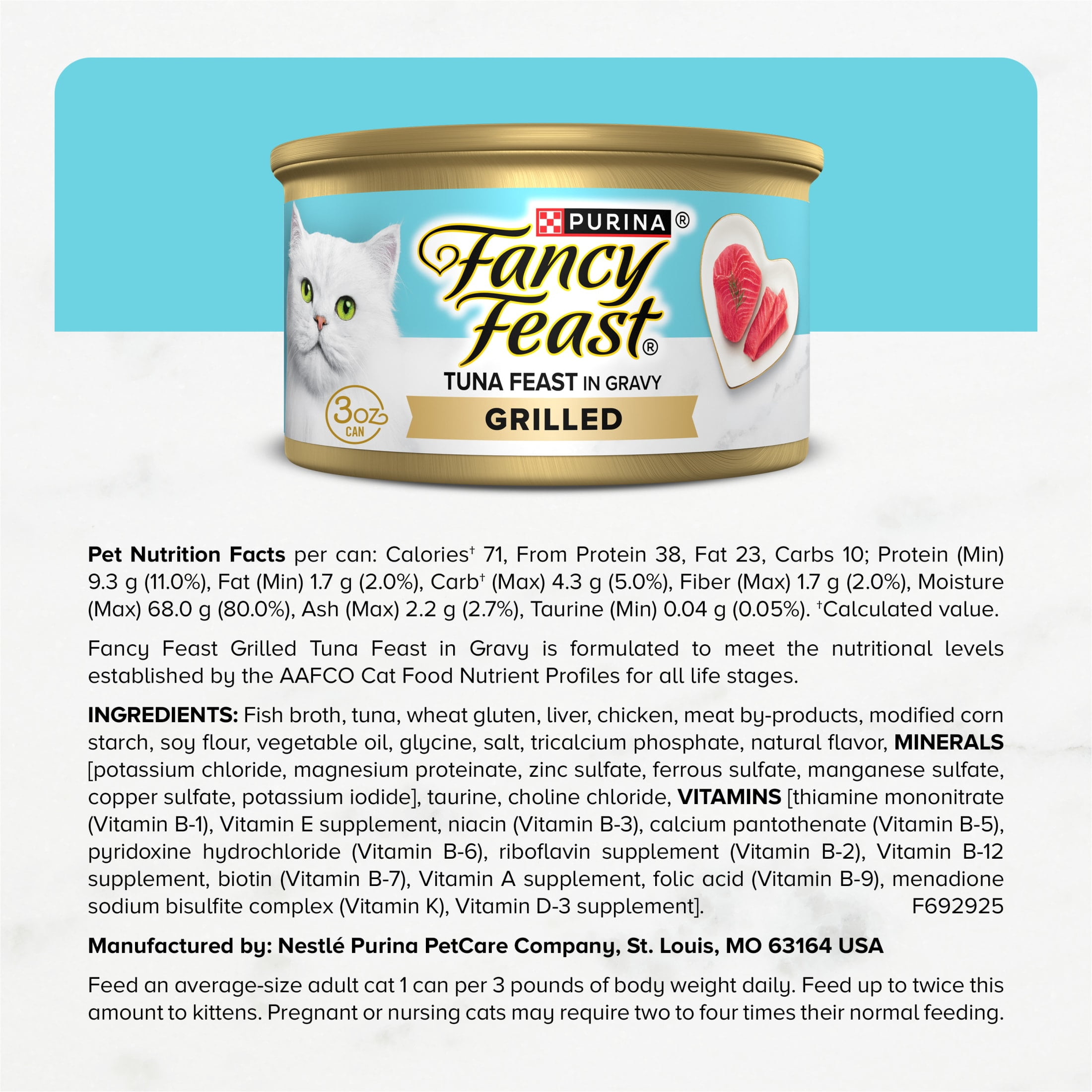 Purina Fancy Feast Grilled Tuna Feast Gourmet Wet Cat Food in Savory Gravy, 3 oz, 24 Pack