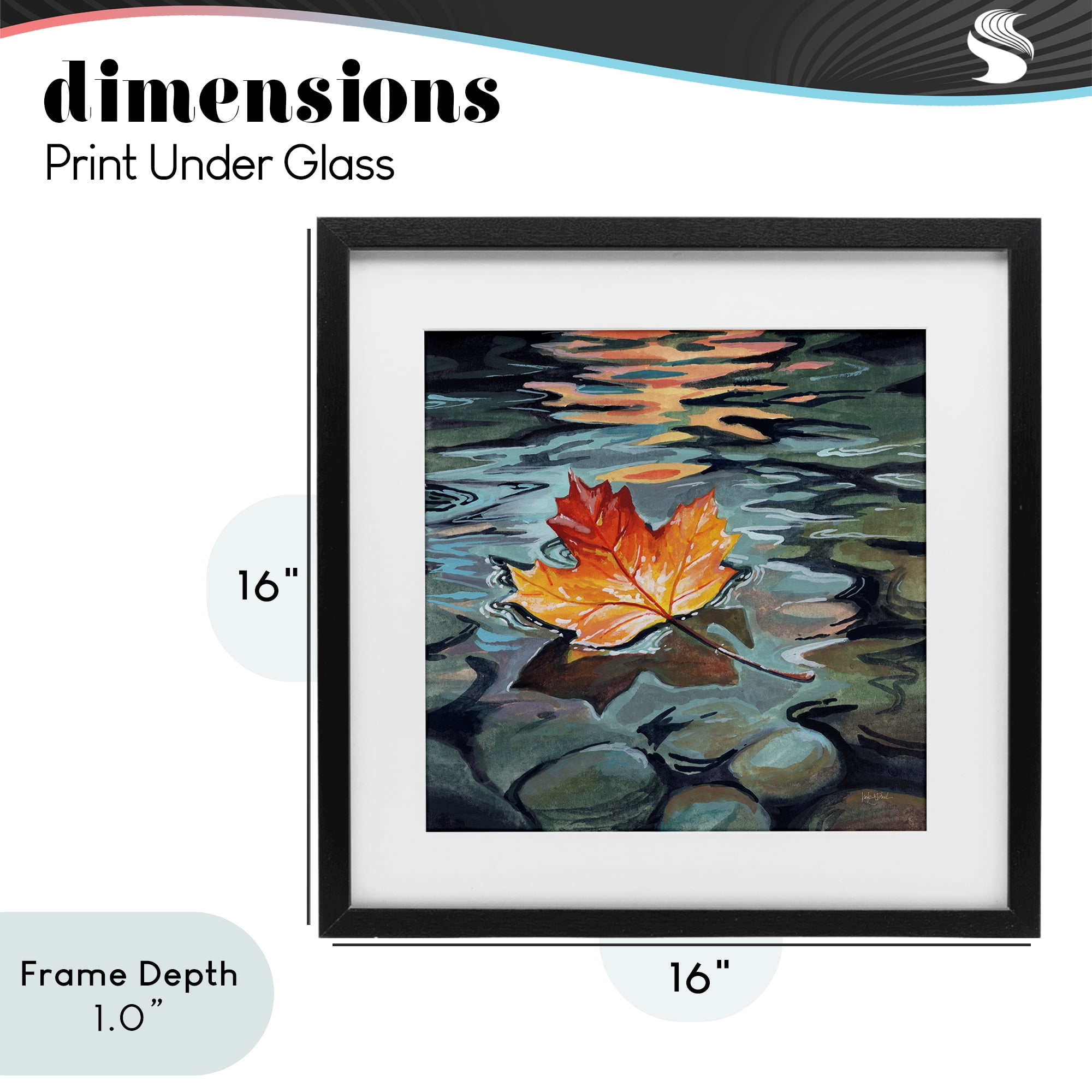 Stupell Industries Maple Leaf Floating in Stream Black Framed Print Under Glass, design by Kate Jarvik Birch