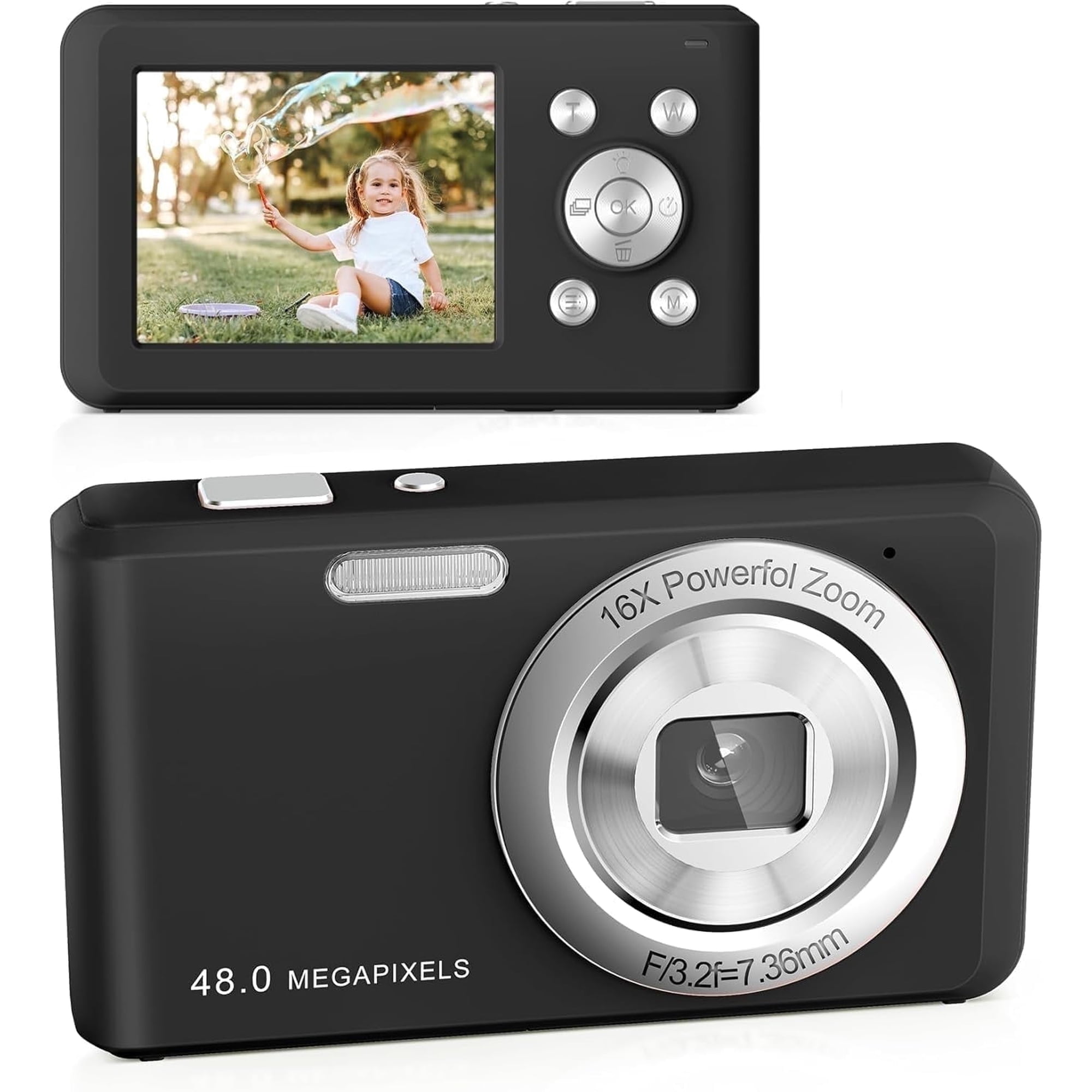 Digital Camera, FHD 1080P Compact Camera with 32GB Card，48MP Camera 2.4'' LCD 16X Digital Zoom for Student Teen Girl Boy