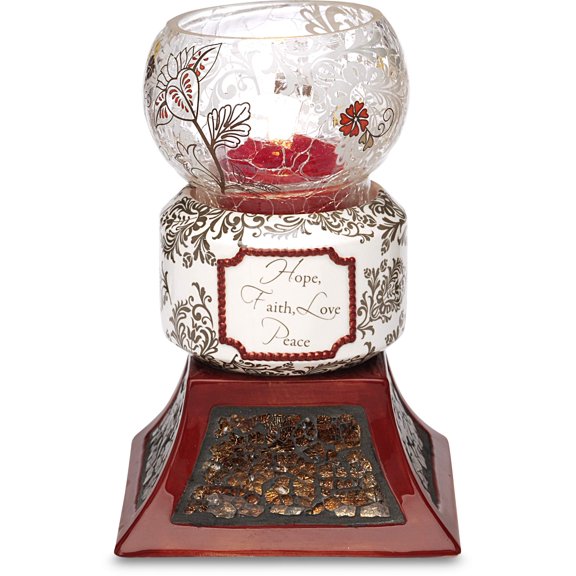 Up Words by Pavilion Crimson Tea Light Candle Holder, Hope Faith Love Peace Sentiment, 5-1/2-Inch Tall, Includes Tea Light Candle