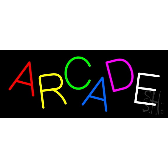 Multicolored Arcade LED Neon Sign 10 x 24 - inches, Black Square Cut Acrylic Backing, with Dimmer - Bright and Premium built indoor LED Neon Sign for wall dcor, arcarde, and storefront.