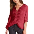 thumbnail image 6 of HJYCHN Womens Tops Linen Shirt with Embroidered Sleeves and Chiffon Collar Elegant Casual Blouse for Summer Wear Womens Shirts Red L, 6 of 6
