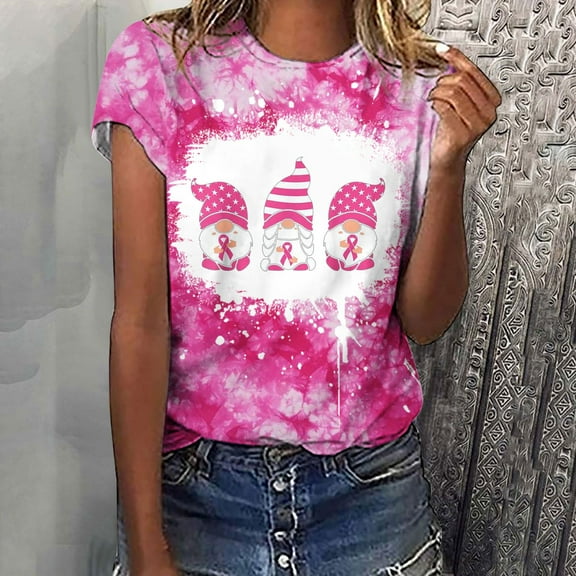 Fayshow0 Breast Cancer Awareness Accessories T Shirts Save Up under 50% Women's Casual Letter Print Pullover Short Sleeve T-Shirt Tops Shirt,Pink XXL