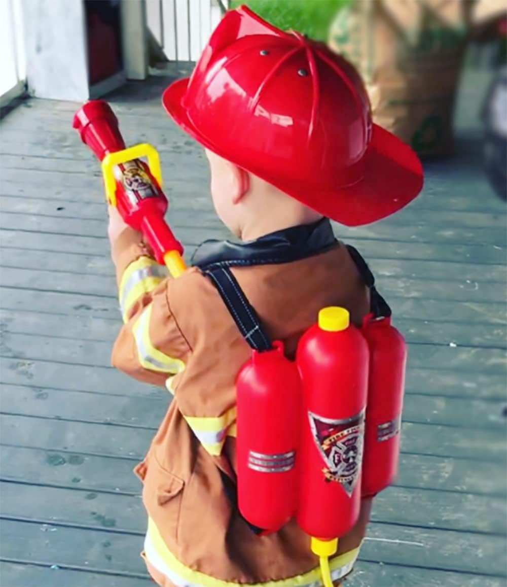 4E's Novelty Firefighter Backpack Water Gun – Tank with Hose Blaster for Outdoor Play Kids