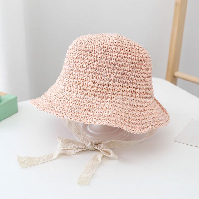 Sombrero de paja con encaje para bebé, sombrero parasol para niños, sombrero de paja para niña de primavera y verano