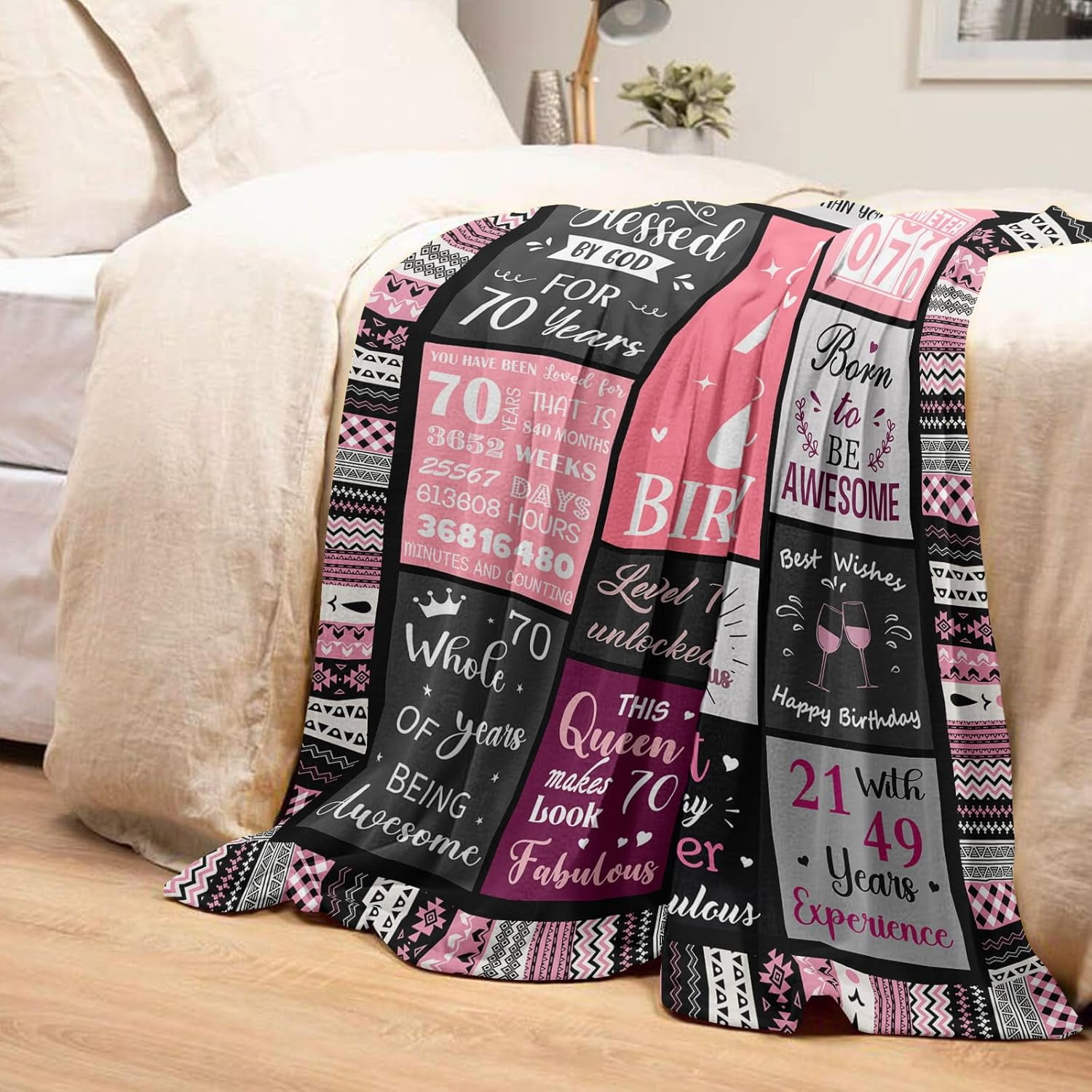 70th Birthday Gifts for Women, 70th Birthday Decorations for Women, Gifts for A 70th Birthday, Happy 70th Birthday Gifts for 70 Year Old Woman, Birthday Gifts for Women Blanket