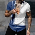 thumbnail image 2 of DeHolifer Men Shirt Short Sleeve Lapel Button Color Block Casual Shirt Loose Casual Fashion Blouse Tops Blue 4XL, 2 of 7