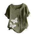 thumbnail image 1 of Fridja Chemise Décontractée à Col Rond Manches Courtes Imprimé Papillon pour Femmes, 1 of 3