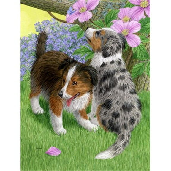 Sheltie Puppies Flag Canvas House Size