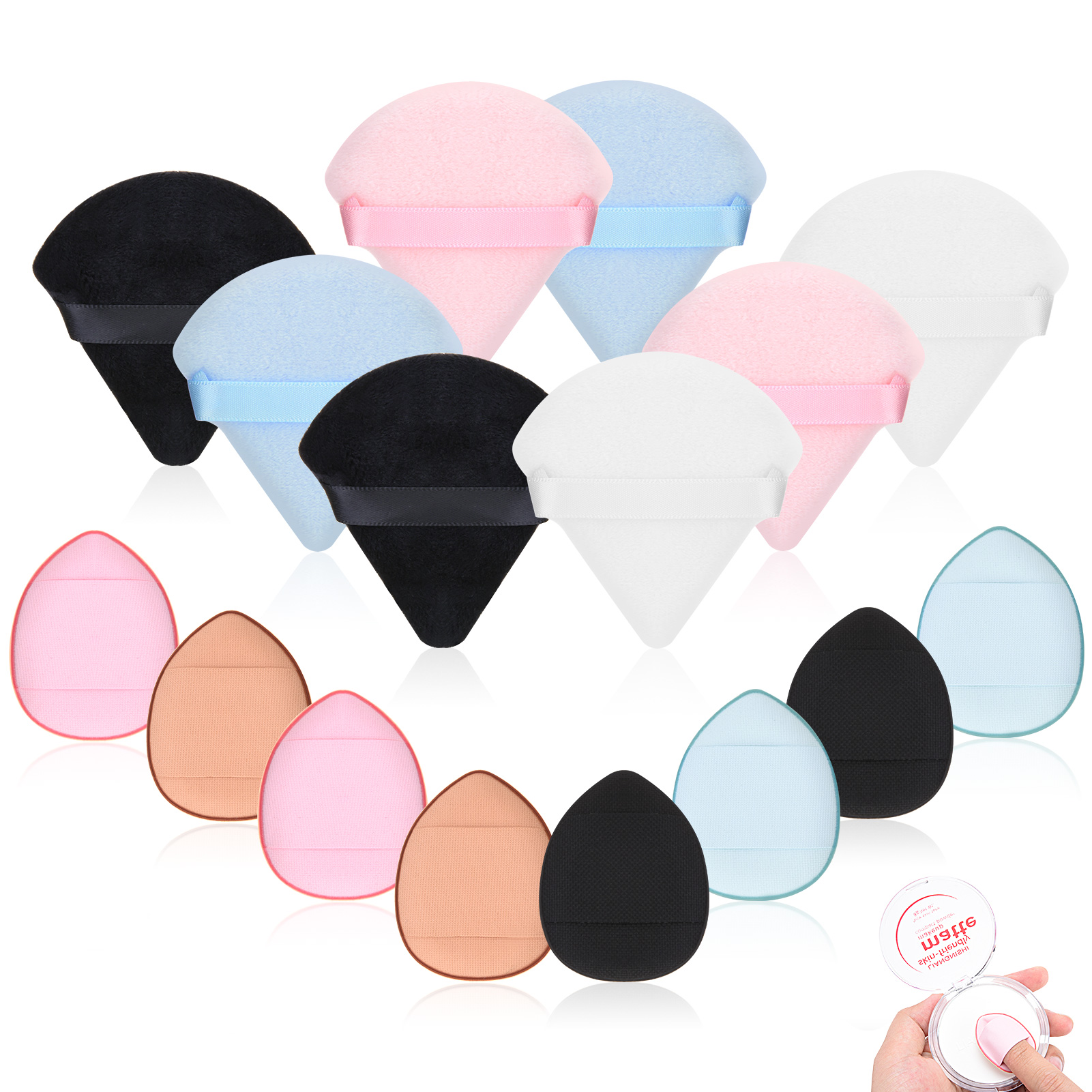 HEQUSIGNS 16PCS Triangle Powder Puff, Face Soft Makeup Puff Velour Puff