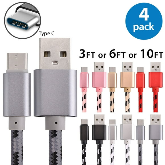 4x USB Type C Cable Fast Charging Cable 10FT USB-C Type-C 3.1 Nylon Data Sync Charger Cord For Galaxy S8+ Note 8 Nexus 5X 6P LG G5 G6 V20 HTC 10 Go