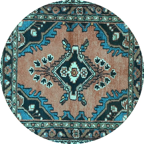 Ahgly Company Indoor Round Medallion Light Blue Traditional Area Rugs, 5' Round