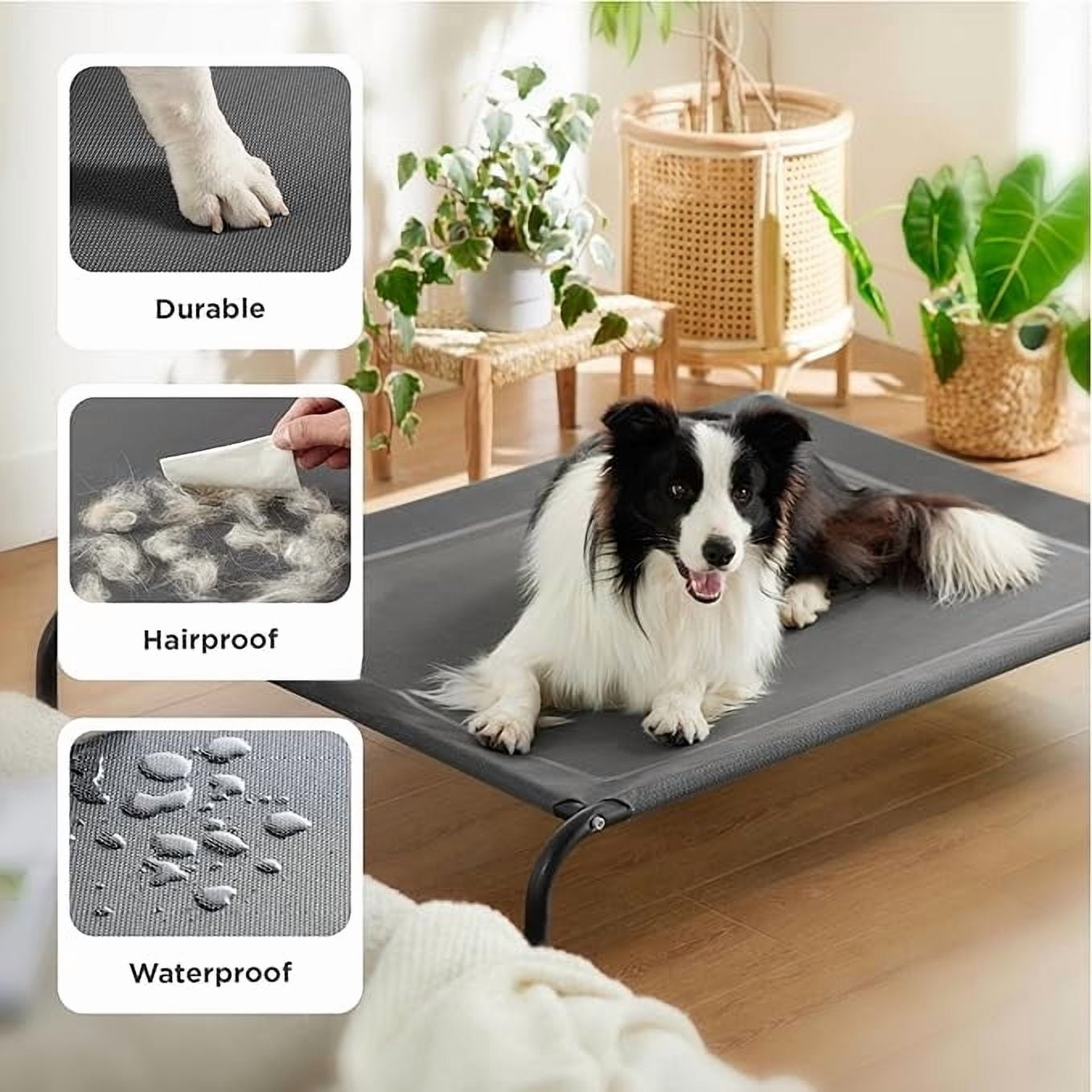 Outdoor Elevated Dog Bed Large Sized Dog, Portable Indoor & Outdoor Cooling Raised Cot Pet Hammock Bed with Skid-Resistant Feet, Frame with Breathable Mesh