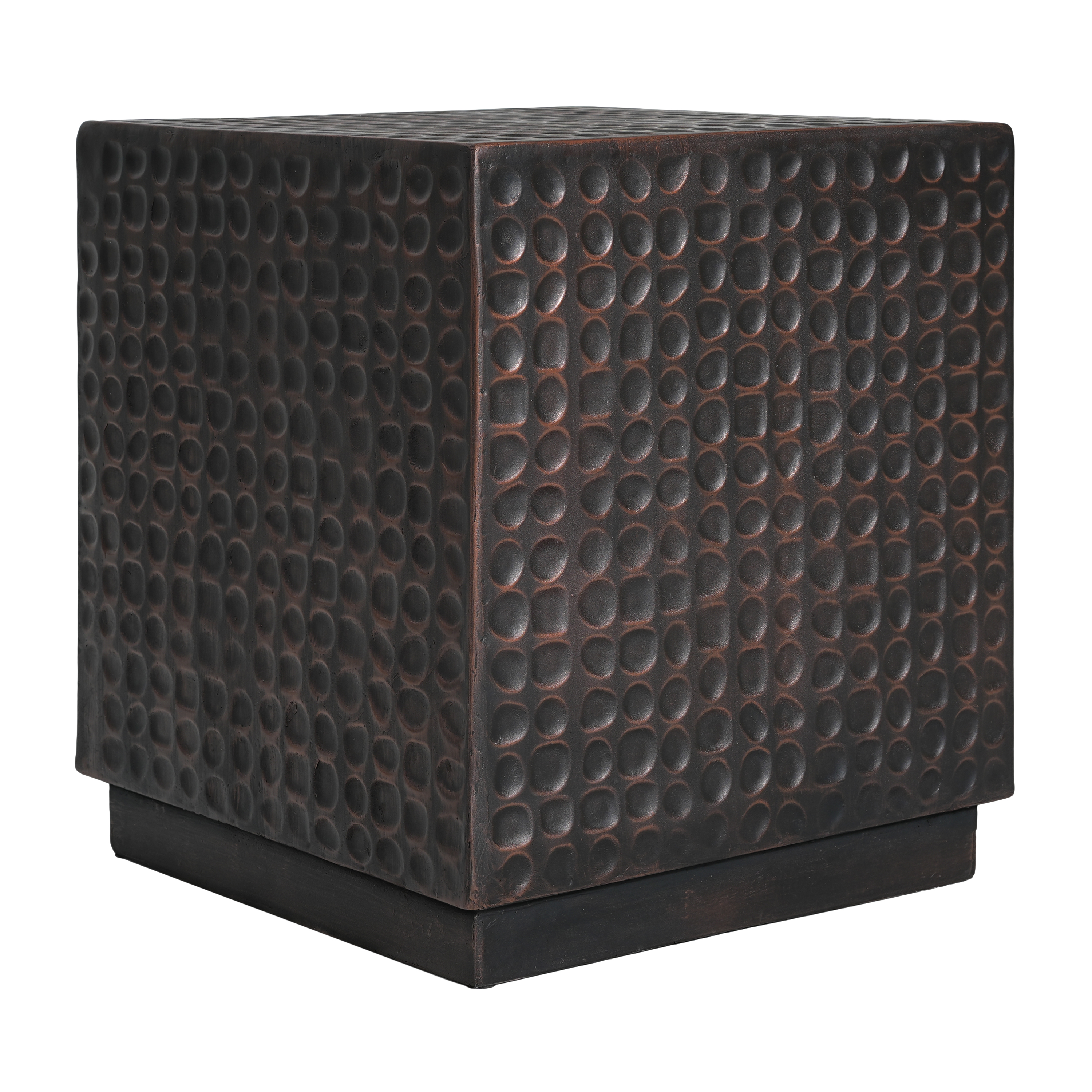 Cube Fluted Side Table, Outdoor Patio End Coffee Table for Garden Backyard, Antique Copper