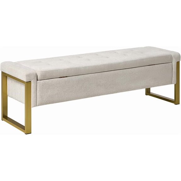 EcoHarbor Living Modern Storage Ottoman Bedroom Bench, End of Bed Bench with Gold Metal Legs, Upholstered Footrest Stool for Living, Dining Room, Entryway and Hallway(Beige 55inch)