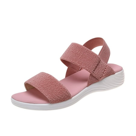 CHOII 50% off Clearance Women s Summer Casual Thick Sole Flat Heel Fish Mouth Elastic Large Size Sandals Women s Shoes Casual Shoes Cushionaire Sandals Summer Sandals for Women 2024 Pink/7.5