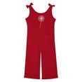 thumbnail image 4 of LIIPEE Girls Romper Children Kids Sleeveless Bow Shoulder Strap Jumpsuit Long Straight Leg Graphic Bodysuit With Pocket Comfortable Breathable Soft Cute Daily Onesie,Red,11-12 Years, 4 of 4