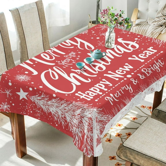 BZSMCE Square Tablecloth Joyous White Christmas Tree Patterned Pattern Tableclothes