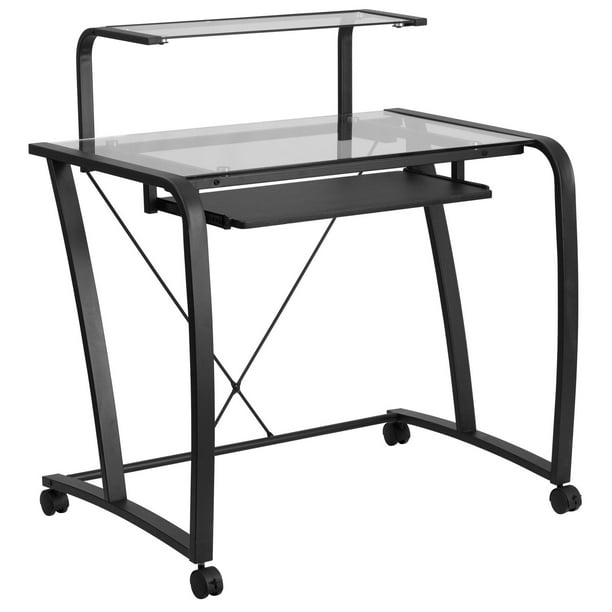 Flash Furniture Mobile Glass Computer Desk with PullOut Keyboard Tray