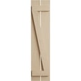 thumbnail image 2 of Ekena Millwork 11 1/2"W x 88"H Rustic Two Board Spaced Board-n-Batten Rough Sawn Faux Wood Shutters w/Z-Board (Per Pair), Primed Tan, 2 of 11